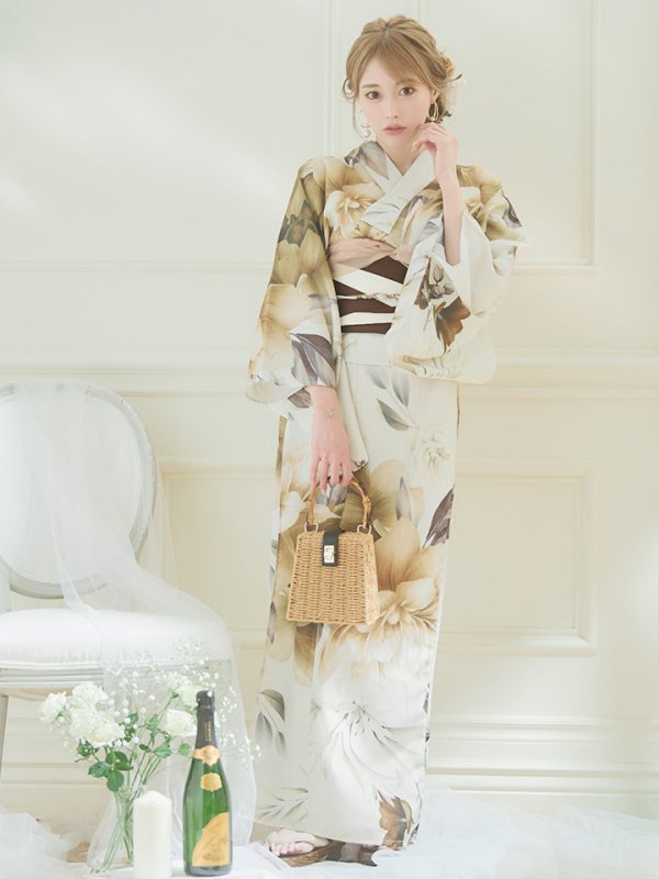 画像11: 【即日発送！】ブラウンベージュクラシックフラワー浴衣【浴衣３点セット 浴衣/帯/下駄】[YMT]