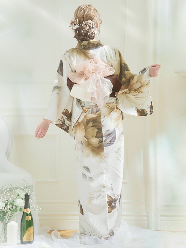 画像13: 【即日発送！】ブラウンベージュクラシックフラワー浴衣【浴衣３点セット 浴衣/帯/下駄】[YMT]