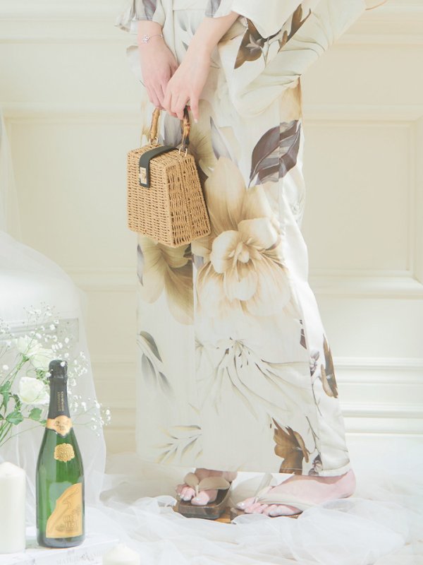 画像15: 【即日発送！】ブラウンベージュクラシックフラワー浴衣【浴衣３点セット 浴衣/帯/下駄】[YMT]