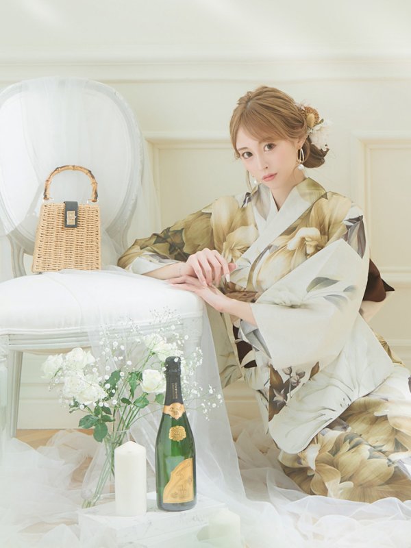 画像6: 【即日発送！】ブラウンベージュクラシックフラワー浴衣【浴衣３点セット 浴衣/帯/下駄】[YMT]