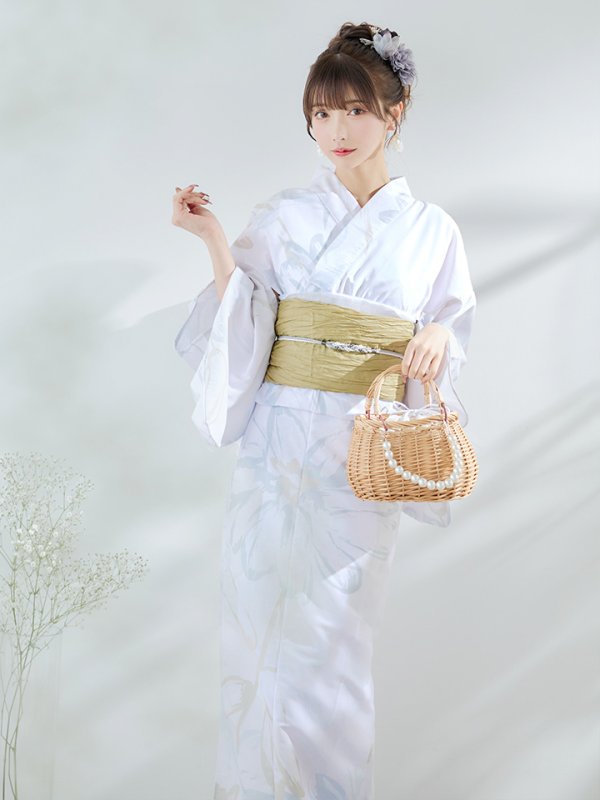 画像2: 【即日発送】ニュアンスフラワーベージュ浴衣 OBI-siwa-200-kj-2-OL / HIMO-900-yn-4-GYxGY / HEKO-800-sb-5-WH / YA-74-kn-LGY / YA-1081-kj-BL / GETA-01-kj-3-IV / [YMT]