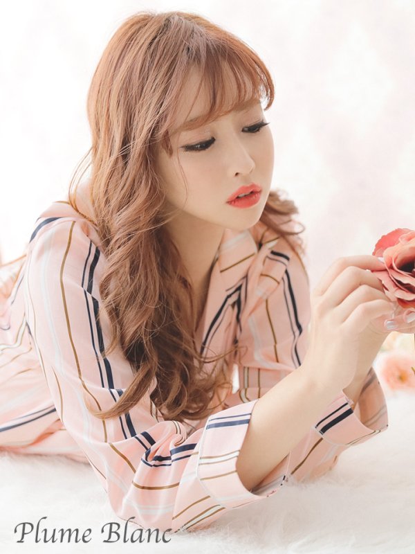 画像7: 【小物SALE】【Plume Blanc　プリュムブラン】青木りえちゃんプロデュース!!【ルームウェア】ピンクストライプサテン パジャマ【HC02】