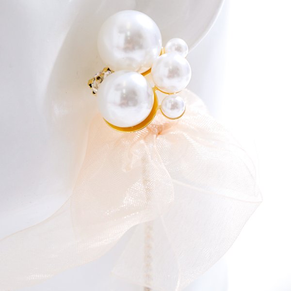 画像3: 【アクセサリー：ピアス】【水着小物：アクセサリー】オーガンジーリボン/ パール/ ラインストーン/ ピアス[HC03]
