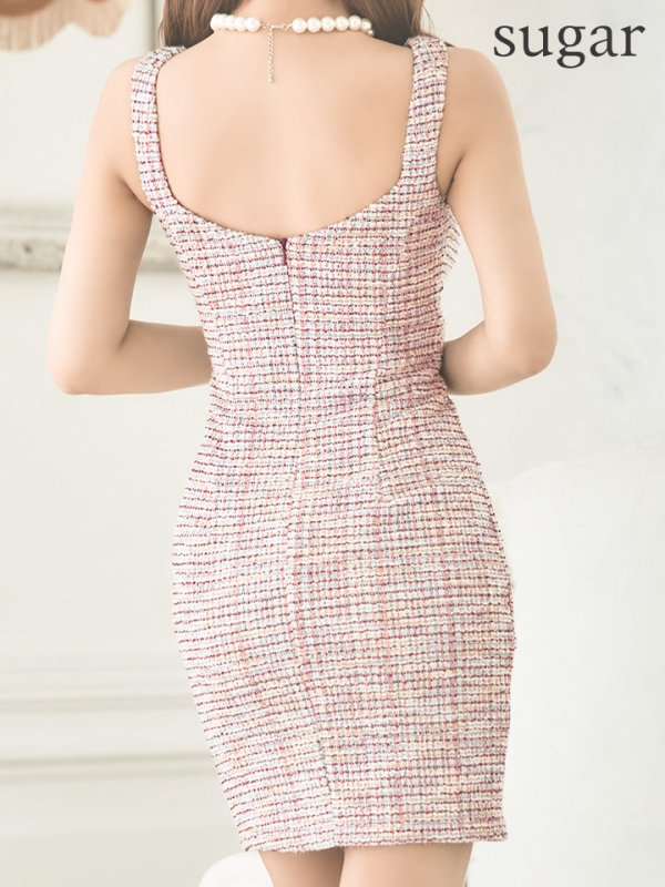 画像19: XSサイズあり【PURESS/ピュアレス】ツイード/ ウエストカット/ ビジューチェーンベルト/ チェック/ タイト/ ミニドレス/ キャバドレス[OF5]