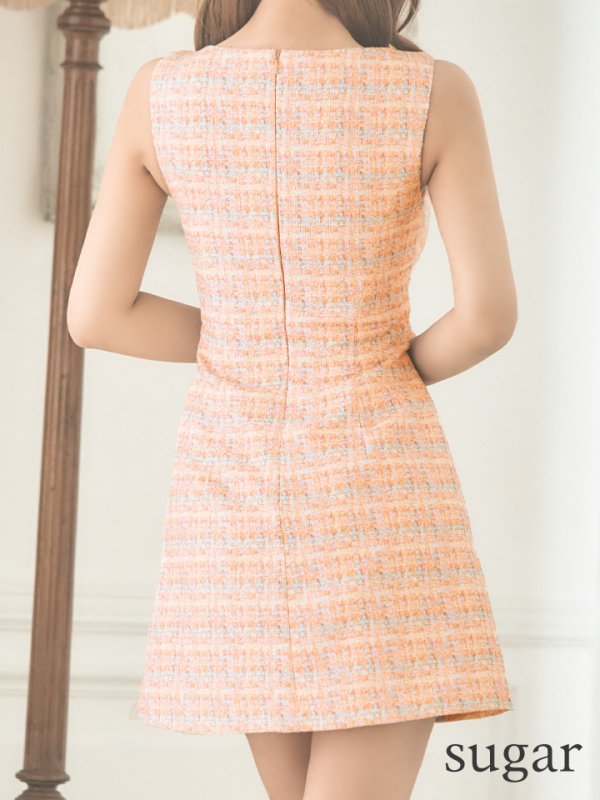 画像10: XSサイズあり【PURESS/ピュアレス】ツイード/ サイドカットベルト/ フラワービジュー/ フレア/ ミニドレス/ キャバドレス[OF5]