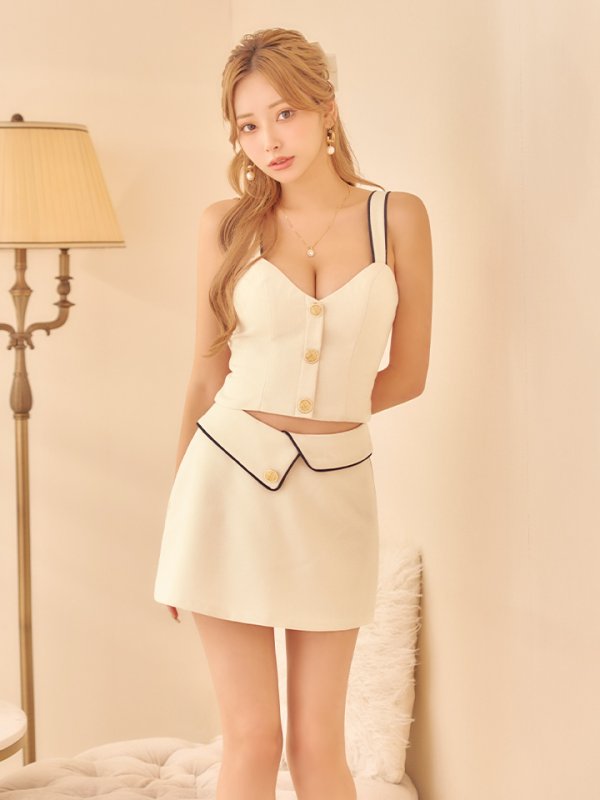 画像12: XSサイズあり【PURESS/ピュアレス】 ボタン/ リボン/ パイピング/ セパレート/ フレア/ マイクロミニドレス/ キャバドレス[OF5]