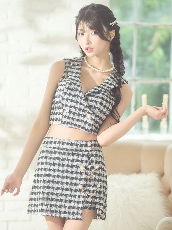 画像13: XSサイズあり【PURESS/ピュアレス】 クロスカラー/ ボタン/ チェーン/ セパレート/ ラップフレア/ ミニドレス/ キャバドレス[OF5]