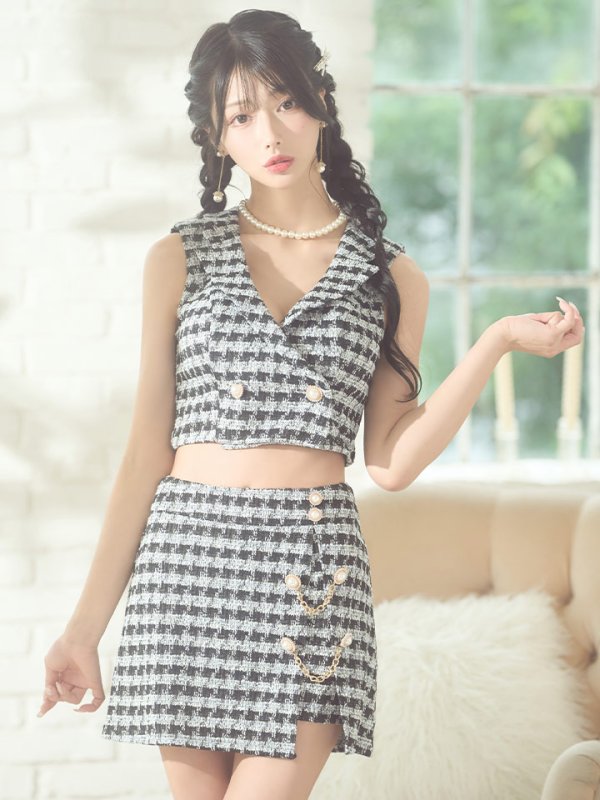 画像15: XSサイズあり【PURESS/ピュアレス】 クロスカラー/ ボタン/ チェーン/ セパレート/ ラップフレア/ ミニドレス/ キャバドレス[OF5]