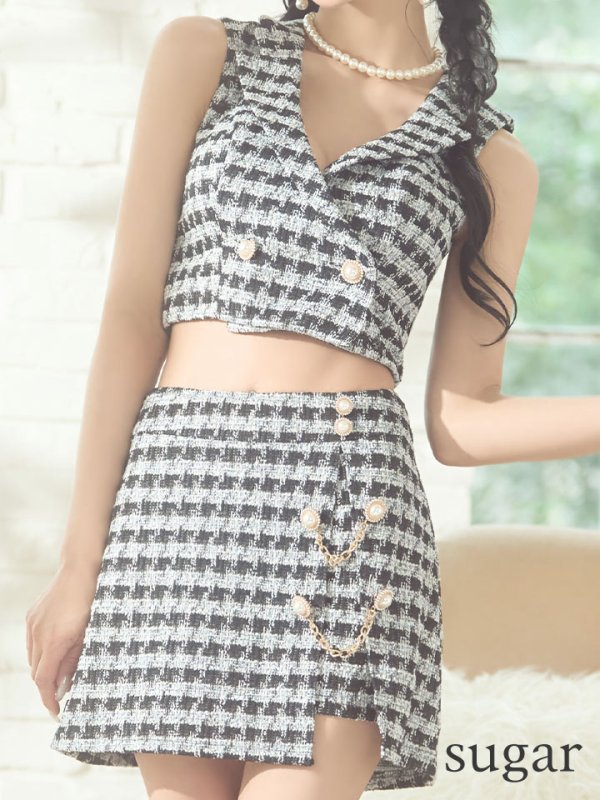 画像17: XSサイズあり【PURESS/ピュアレス】 クロスカラー/ ボタン/ チェーン/ セパレート/ ラップフレア/ ミニドレス/ キャバドレス[OF5]