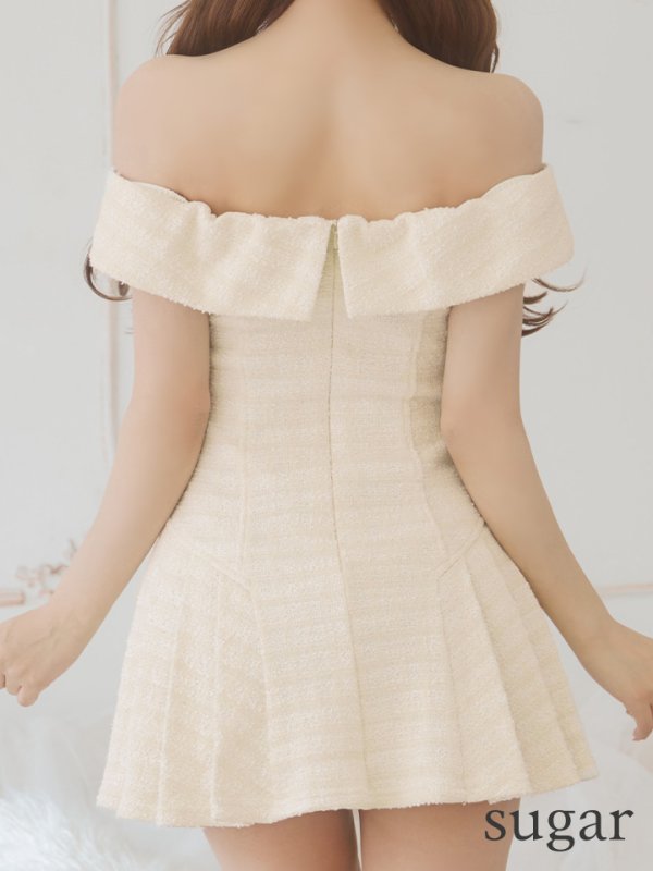 画像23: XSサイズあり【PURESS/ピュアレス】アシンメトリー/ オフショルダー/ ボタン/ フリル/ フレア/ ミニドレス/ キャバドレス[OF5]