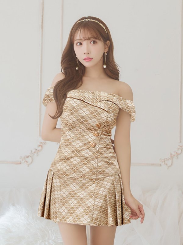 画像12: XSサイズあり【PURESS/ピュアレス】アシンメトリー/ オフショルダー/ ボタン/ フリル/ フレア/ ミニドレス/ キャバドレス[OF5]