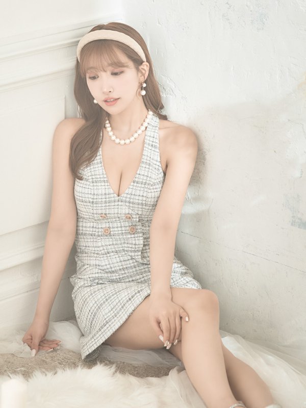 画像15: XSサイズあり【PURESS/ピュアレス】ラップデザイン/ ボタン/ ツイード/ ノースリーブ/ チェック/ タイト/ ミニドレス/ キャバドレス[OF5]