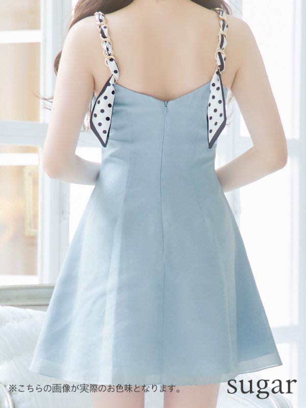 画像9: XSサイズあり【PURESS/ピュアレス】 ショルダーチェーン/ スカーフ/ フレア/ シンプル/ ワンカラー/ ミニドレス/ キャバドレス[OF5]