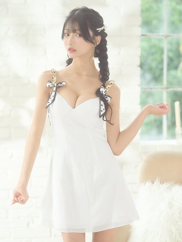 画像22: XSサイズあり【PURESS/ピュアレス】 ショルダーチェーン/ スカーフ/ フレア/ シンプル/ ワンカラー/ ミニドレス/ キャバドレス[OF5]