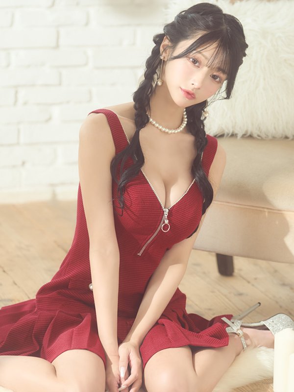 画像5: XSサイズあり【PURESS/ピュアレス】 バストファスナー/ リボン/ プリーツ/ フレア/ ワンカラー/ ノースリーブ/ ミニドレス/ キャバドレス[OF5]