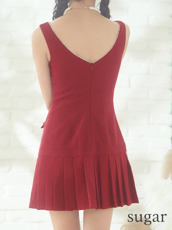 画像9: XSサイズあり【PURESS/ピュアレス】 バストファスナー/ リボン/ プリーツ/ フレア/ ワンカラー/ ノースリーブ/ ミニドレス/ キャバドレス[OF5]