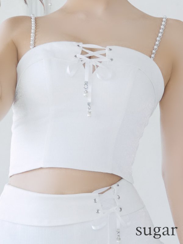 画像14: XSサイズあり【PURESS/ピュアレス】パールショルダー/ レースアップ/ マイクロミニ/ セパレート/ フレア/ ミニドレス/ キャバドレス[OF5]