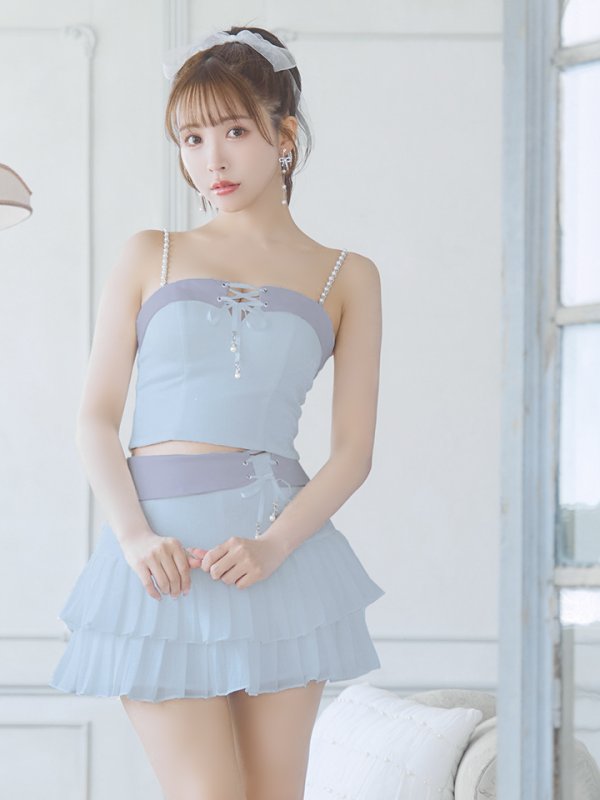 画像26: XSサイズあり【PURESS/ピュアレス】パールショルダー/ レースアップ/ マイクロミニ/ セパレート/ フレア/ ミニドレス/ キャバドレス[OF5]