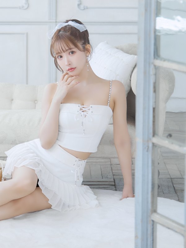 画像7: XSサイズあり【PURESS/ピュアレス】パールショルダー/ レースアップ/ マイクロミニ/ セパレート/ フレア/ ミニドレス/ キャバドレス[OF5]