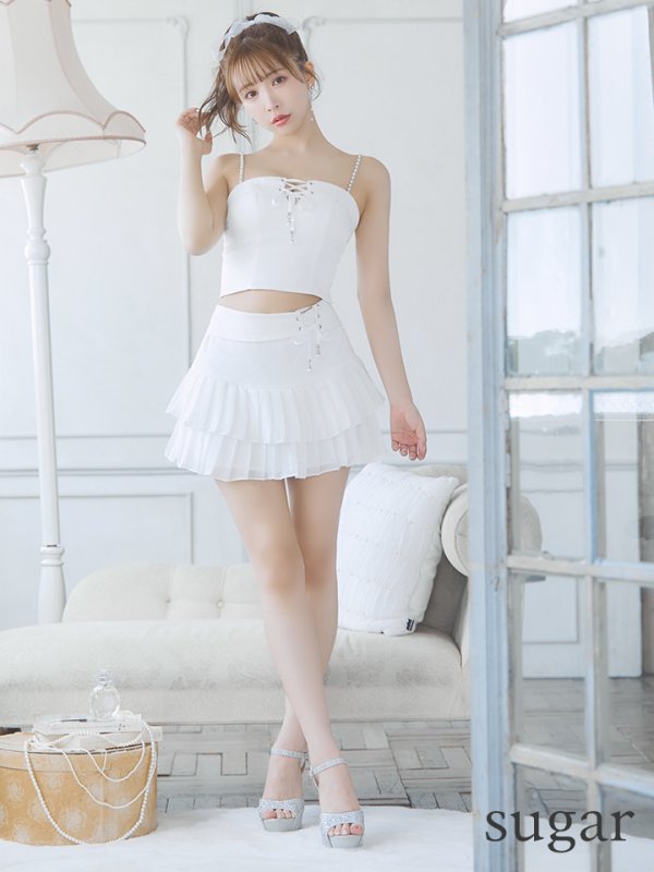 画像11: XSサイズあり【PURESS/ピュアレス】パールショルダー/ レースアップ/ マイクロミニ/ セパレート/ フレア/ ミニドレス/ キャバドレス[OF5]