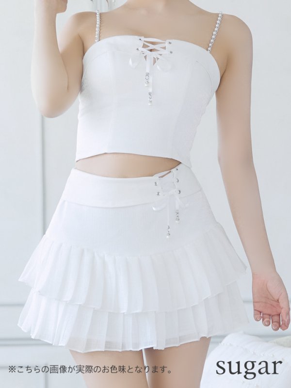 画像12: XSサイズあり【PURESS/ピュアレス】パールショルダー/ レースアップ/ マイクロミニ/ セパレート/ フレア/ ミニドレス/ キャバドレス[OF5]