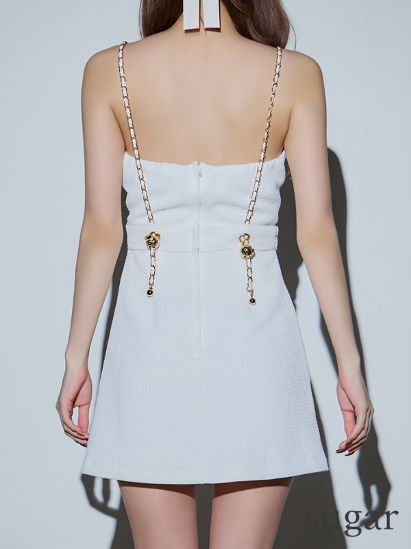 画像14: XSサイズあり【PURESS/ピュアレス】ハートカットデザイン/ ショルダーチェーン/ フレア/ ミニドレス/ キャバドレス[OF5]