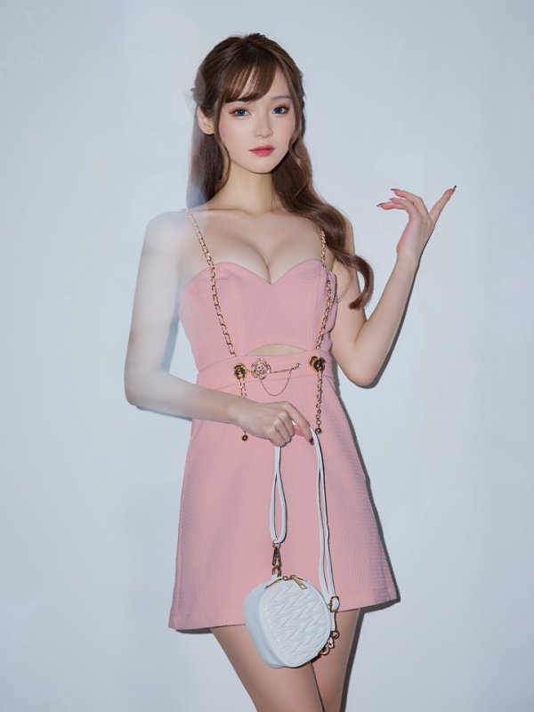 画像3: XSサイズあり【PURESS/ピュアレス】ハートカットデザイン/ ショルダーチェーン/ フレア/ ミニドレス/ キャバドレス[OF5]