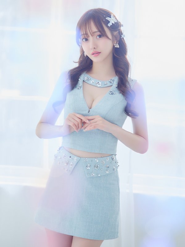 画像5: XSサイズあり【PURESS/ピュアレス】フラワービジュー/ チョーカーデザイン/ ツイード/ セパレード/ フレア/ マイクロミニ/ ミニドレス/ キャバドレス[OF5]