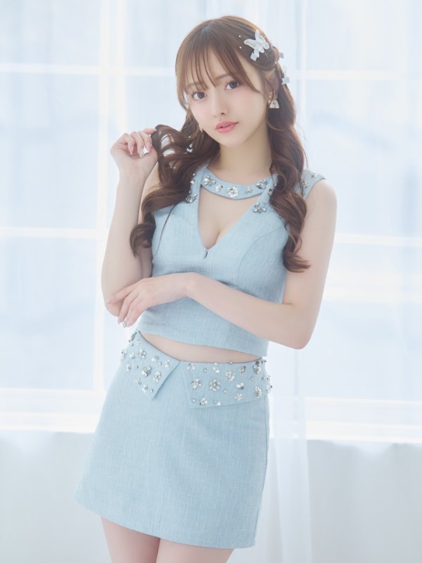 画像6: XSサイズあり【PURESS/ピュアレス】フラワービジュー/ チョーカーデザイン/ ツイード/ セパレード/ フレア/ マイクロミニ/ ミニドレス/ キャバドレス[OF5]