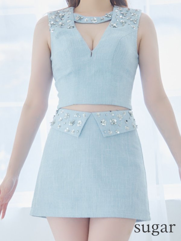 画像8: XSサイズあり【PURESS/ピュアレス】フラワービジュー/ チョーカーデザイン/ ツイード/ セパレード/ フレア/ マイクロミニ/ ミニドレス/ キャバドレス[OF5]