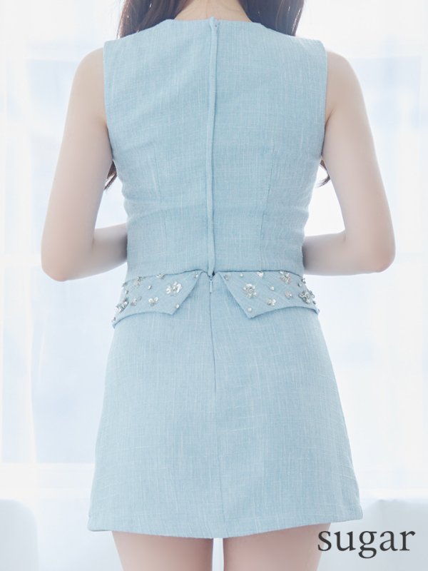 画像9: XSサイズあり【PURESS/ピュアレス】フラワービジュー/ チョーカーデザイン/ ツイード/ セパレード/ フレア/ マイクロミニ/ ミニドレス/ キャバドレス[OF5]