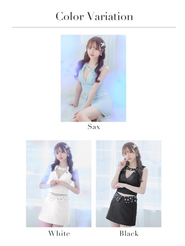 画像24: XSサイズあり【PURESS/ピュアレス】フラワービジュー/ チョーカーデザイン/ ツイード/ セパレード/ フレア/ マイクロミニ/ ミニドレス/ キャバドレス[OF5]