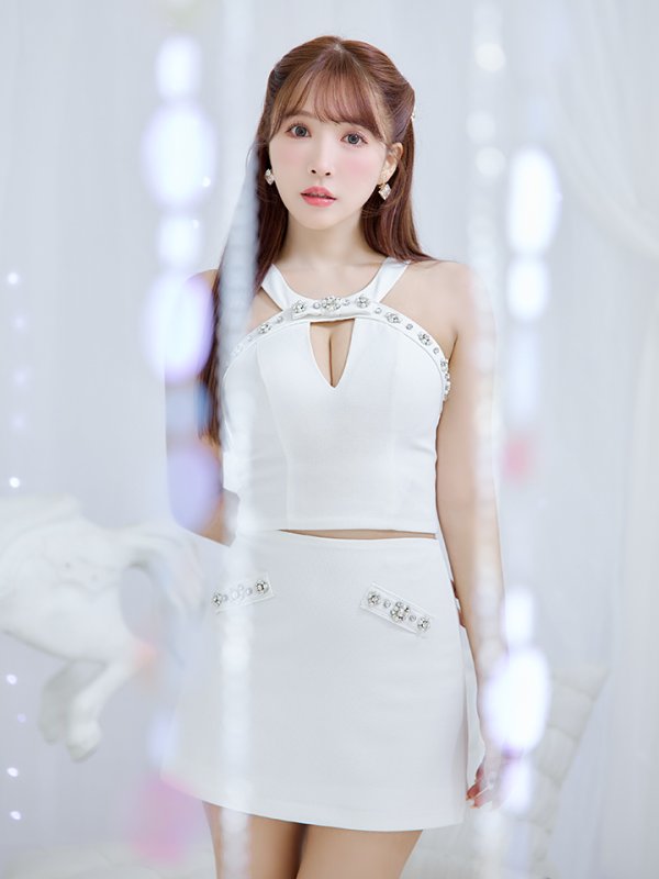 画像11: XSサイズあり【PURESS/ピュアレス】ホルターネック/ リボン/ Vカットビジュー/ ポケット/ フレア/ マイクロミニ/ ミニドレス/ キャバドレス[OF5]