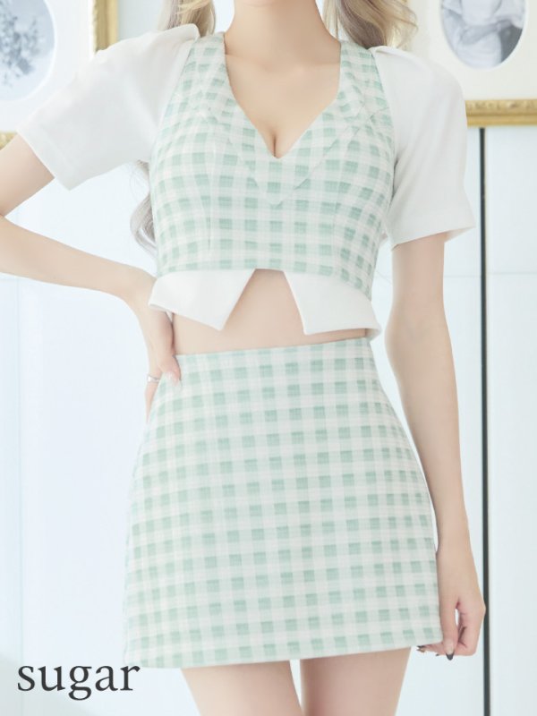 画像9: XSサイズあり【PURESS/ピュアレス】 ギンガムチェック/ パフスリーブ/ 半袖/ 袖あり/ セパレート/ 台形スカート/ マイクロミニ/ ミニドレス/ キャバドレス[OF5]