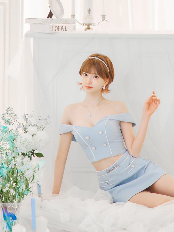 画像5: XSサイズあり【PURESS/ピュアレス】チェーンショルダー/ ボタン/ チャーム/ オフショルダー/ セパレート/ フレア/ マイクロミニ/ ミニドレス/ キャバドレス[OF5]