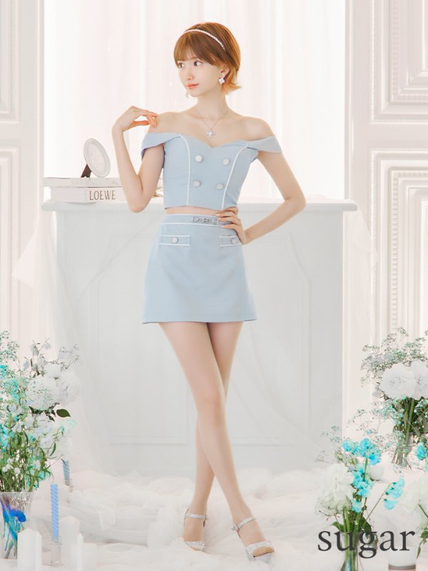 画像7: XSサイズあり【PURESS/ピュアレス】チェーンショルダー/ ボタン/ チャーム/ オフショルダー/ セパレート/ フレア/ マイクロミニ/ ミニドレス/ キャバドレス[OF5]