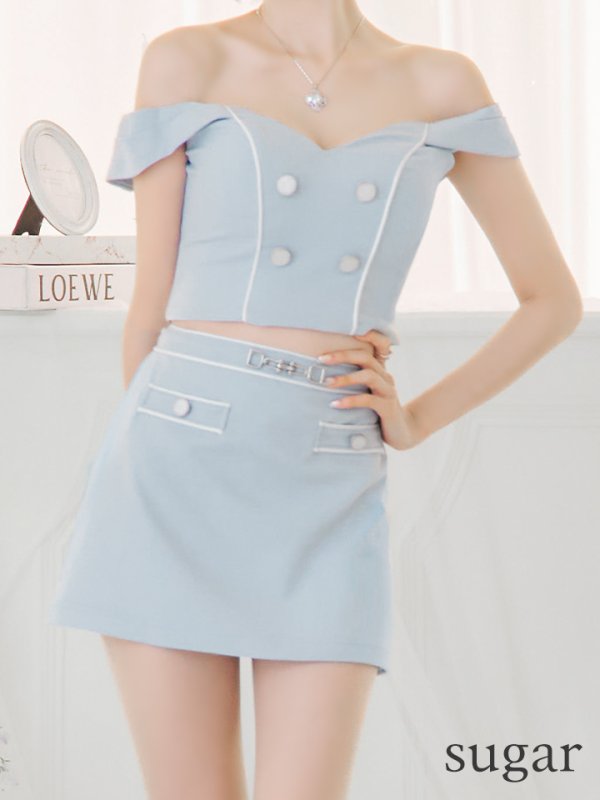 画像8: XSサイズあり【PURESS/ピュアレス】チェーンショルダー/ ボタン/ チャーム/ オフショルダー/ セパレート/ フレア/ マイクロミニ/ ミニドレス/ キャバドレス[OF5]