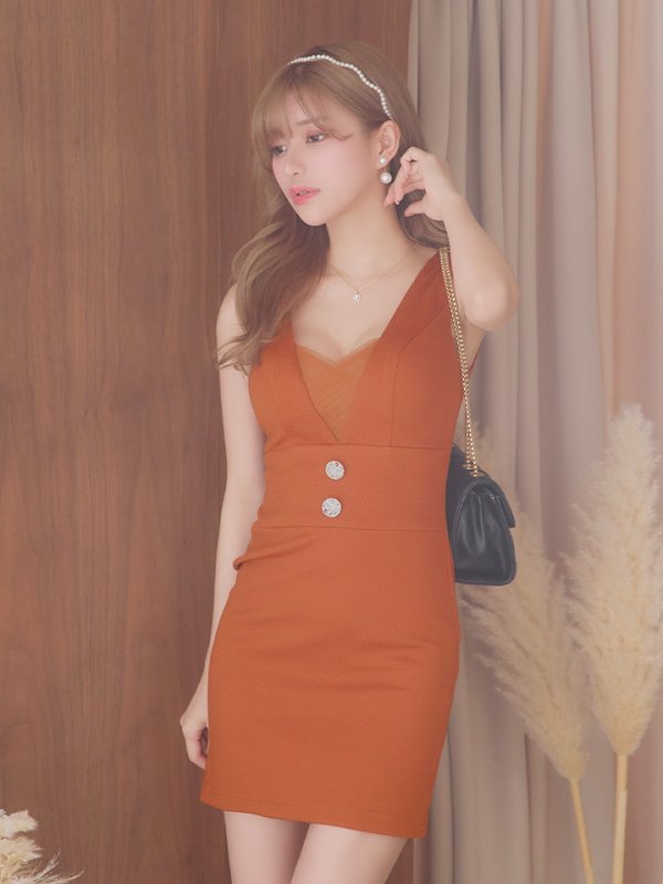 画像5: XSサイズあり【PURESS/ピュアレス】バストメッシュ/ ウエスト2ボタン/ ノースリーブ/ ワンカラー/ タイト/ ミニドレス/ キャバドレス[OF5]