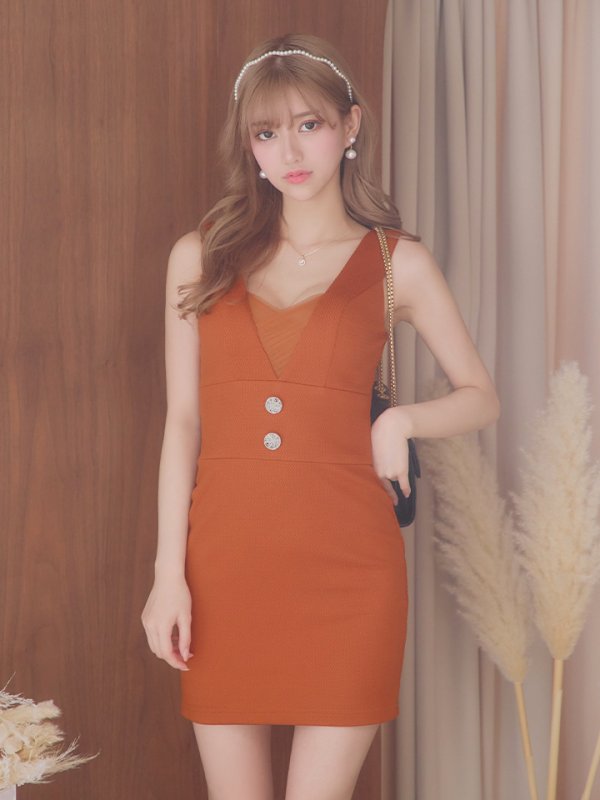 画像6: XSサイズあり【PURESS/ピュアレス】バストメッシュ/ ウエスト2ボタン/ ノースリーブ/ ワンカラー/ タイト/ ミニドレス/ キャバドレス[OF5]