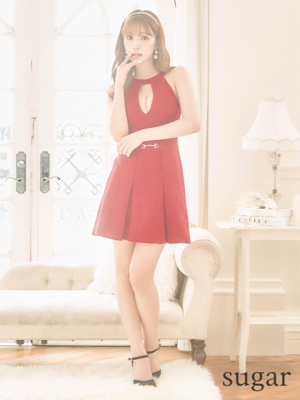 画像7: XSサイズあり【PURESS/ピュアレス】 バストオープン/ ベルト/ ビジューチャーム/ ノースリーブ/ フレア/ミニドレス/ キャバドレス[OF5]