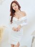 画像23: XSサイズあり【PURESS/ピュアレス】カラービジューオフショルダー/ ロングスリーブ/ 長袖/ 袖あり/ ニット/ スリットスカート/ タイト/ ミニドレス/ キャバドレス[OF5]