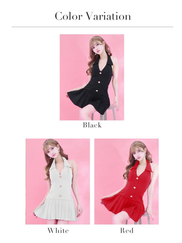 画像24: XSサイズあり【PURESS/ピュアレス】 ビッグカラー/ ボタン/ フリル/ フレア/ マイクロミニ/ ミニドレス/ キャバドレス[OF5]