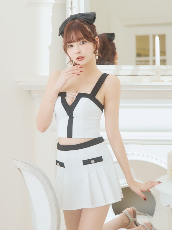 画像6: XSサイズあり【PURESS/ピュアレス】 セットアップ/ バイカラー/ フリル/ ノースリーブ/ フレア/ マイクロミニドレス/ キャバドレス[OF5]