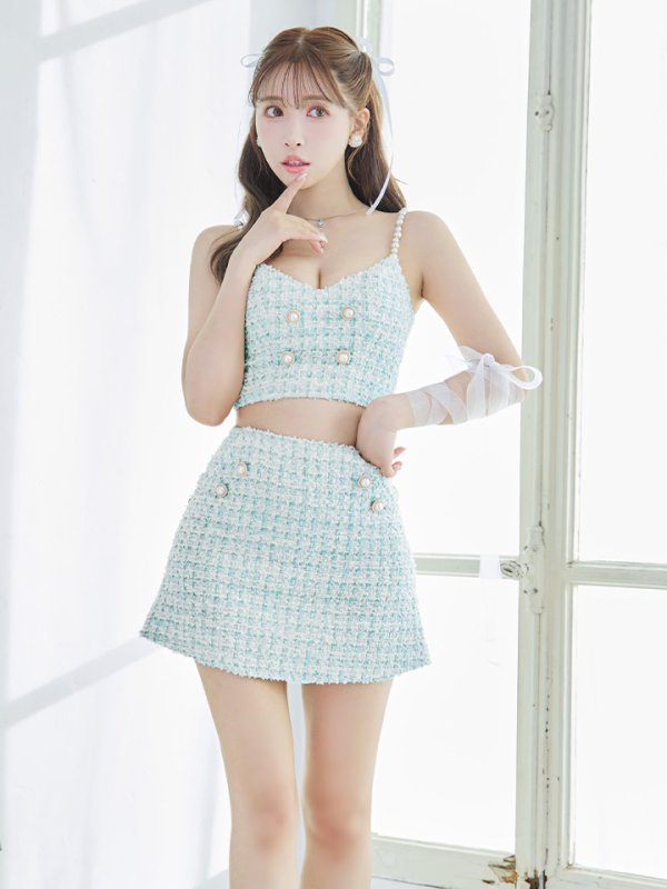 画像3: XSサイズあり【PURESS/ピュアレス】 パールショルダー/ ボタン/ ミックスチェック/ セパレート/ フレア/ ミニドレス/ キャバドレス[OF5]