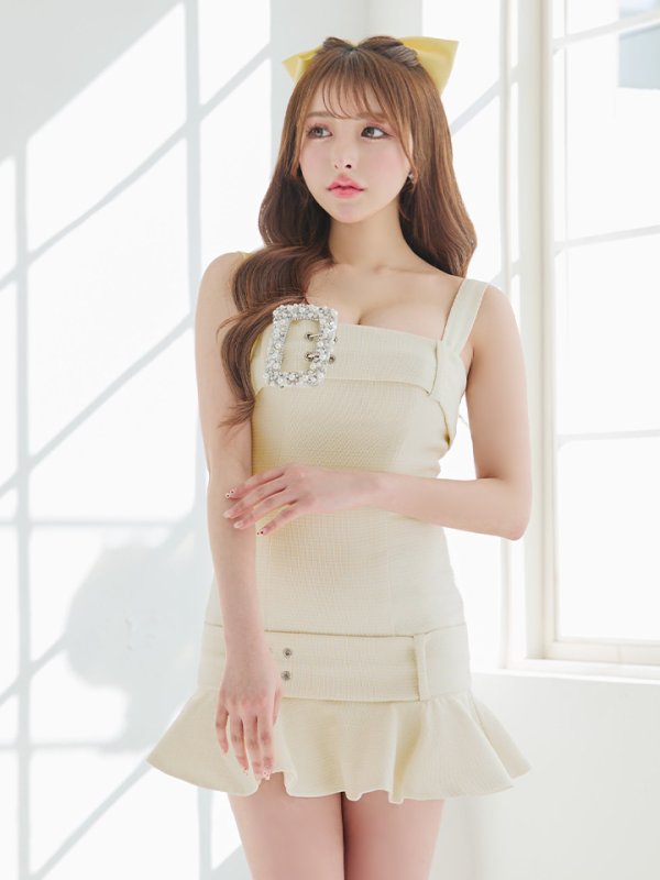 画像18: XSサイズあり【PURESS/ピュアレス】ビッグパールビジューバックル/ ツイード/ フリル/ マイクロミニ/ ミニドレス/ キャバドレス[OF5]