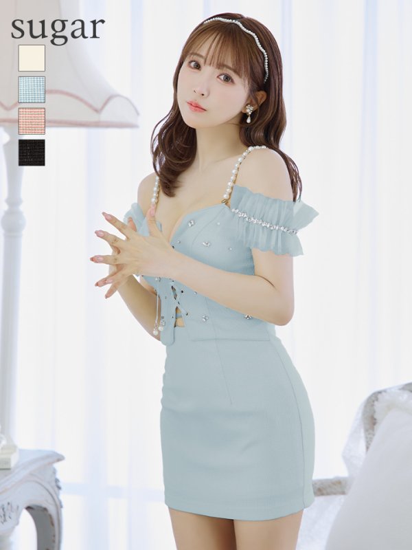 画像2: 【羽澄まり/関西コレクション着用】XSサイズあり【PURESS/ピュアレス】バストレースアップ/ オフショルダー/ パール/ ビジュー/ マイクロミニ/ ミニドレス/ キャバドレス[OF5]