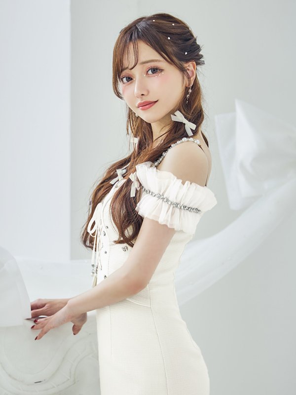 画像10: 【羽澄まり/関西コレクション着用】XSサイズあり【PURESS/ピュアレス】バストレースアップ/ オフショルダー/ パール/ ビジュー/ マイクロミニ/ ミニドレス/ キャバドレス[OF5]