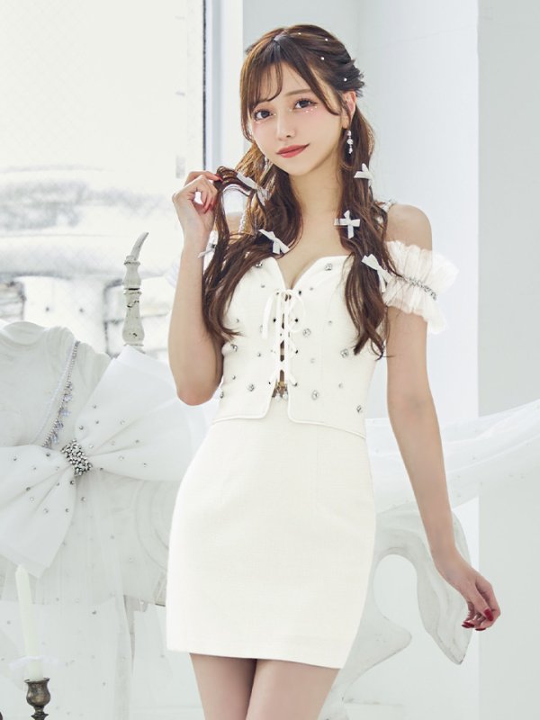 画像7: 【羽澄まり/関西コレクション着用】XSサイズあり【PURESS/ピュアレス】バストレースアップ/ オフショルダー/ パール/ ビジュー/ マイクロミニ/ ミニドレス/ キャバドレス[OF5]