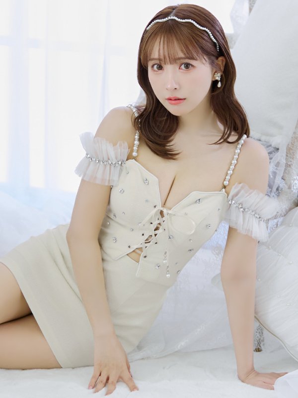 画像18: XSサイズあり【PURESS/ピュアレス】バストレースアップ/ オフショルダー/ パール/ ビジュー/ マイクロミニ/ ミニドレス/ キャバドレス[OF5]