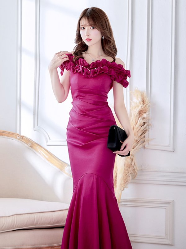 画像33: L・XL・XXLサイズあり【Donia Quinn / ドニアクイーン】 マーメイド/ オフショル/ フリル/ パール/ バックスピンドル/ ロングドレス/ キャバドレス[OF05]